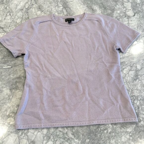 CLASSIQUES ENTIER CASHMERE LILAC SHORT SLEEVE PULLOVER SWEATER SIZE SMALL - Picture 1 of 3